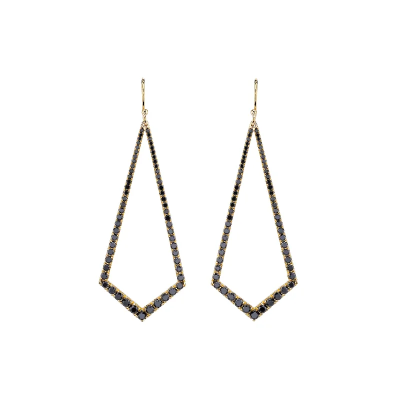 Kite Black Diamond Chandelier Earrings - Yellow Gold