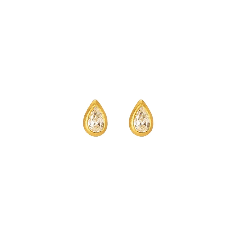 Pear Cut Diamond Studs - Yellow Gold