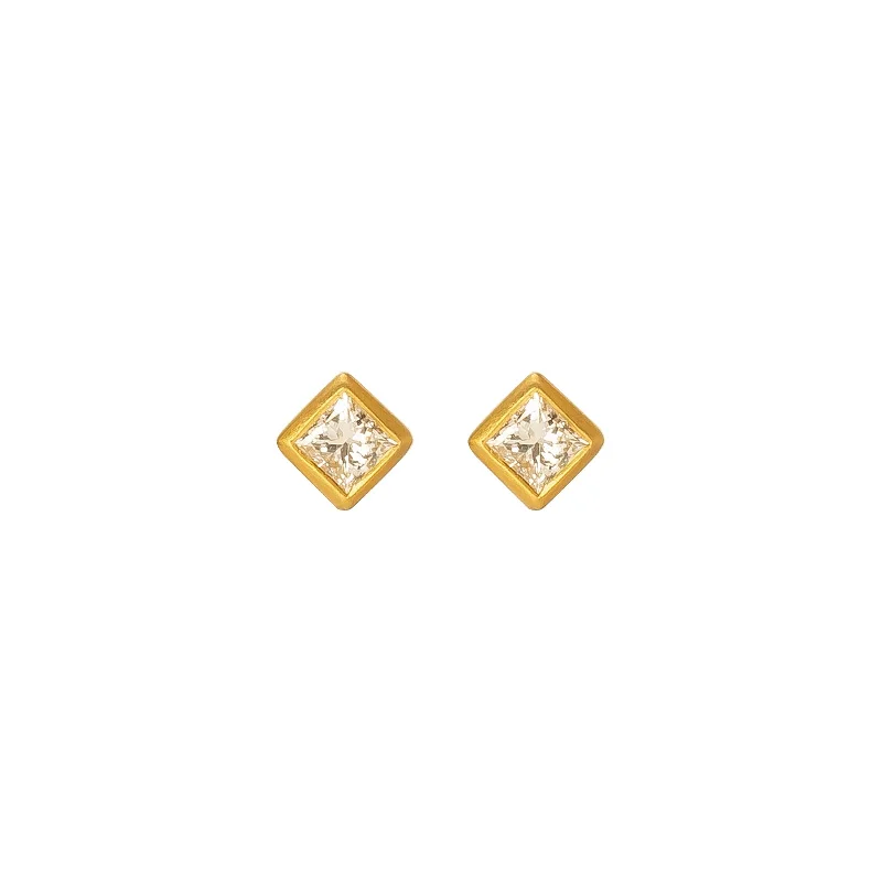 Princess Cut Diamond Studs - Yellow Gold