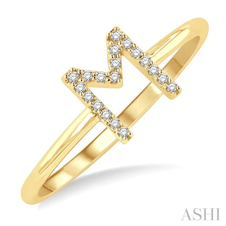 1/20 Ctw Initial 'M' Round Cut Diamond Fashion Ring in 10K Yellow Gold