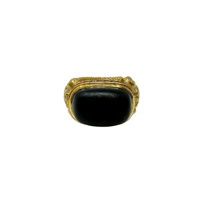 M. Stowe 18K Matte Finished Gold Ring with Onyx  and Diamonds