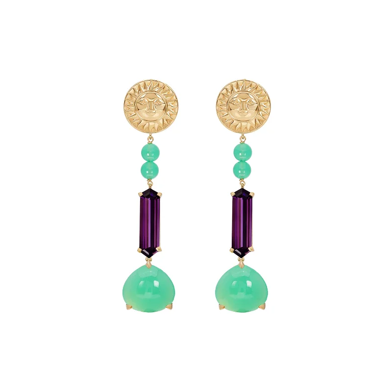 Manila Soleil Earrings - Chrysoprase & Amethyst