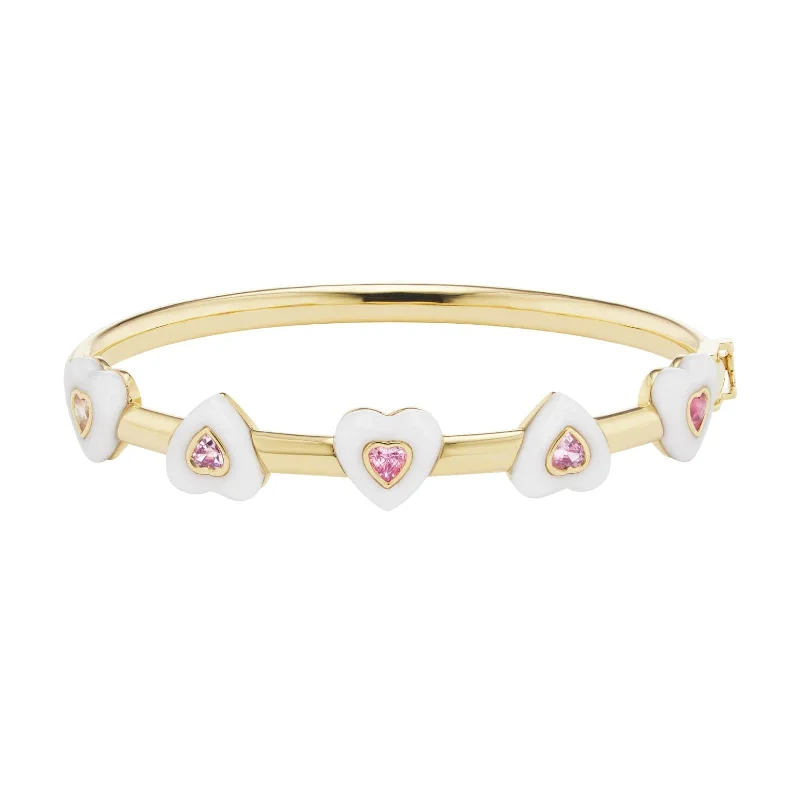 18K Yellow Gold Pink Sapphire Medium Heart Bracelet