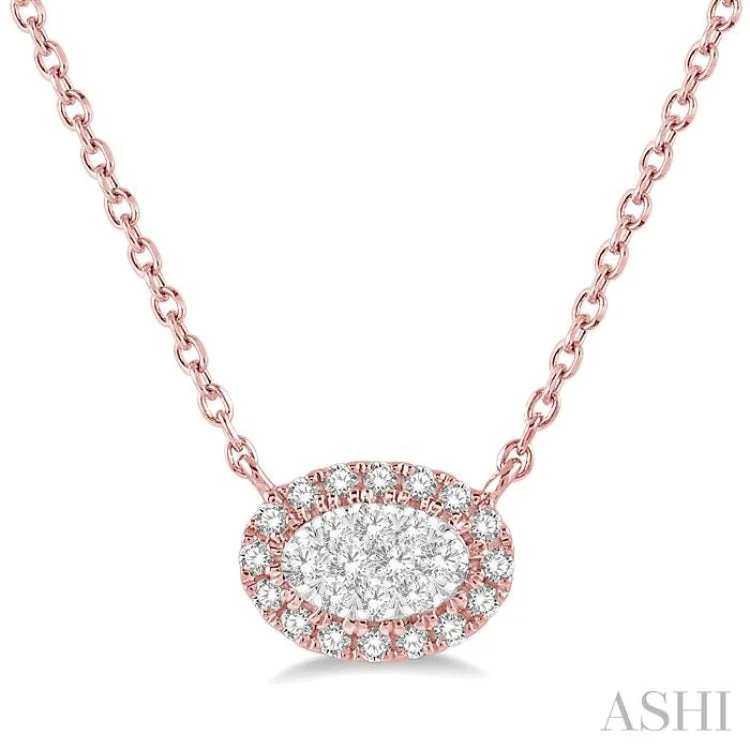 1/2 ctw Oval Shape Round Cut Diamond Lovebright Necklace in 14K Rose and White Gold