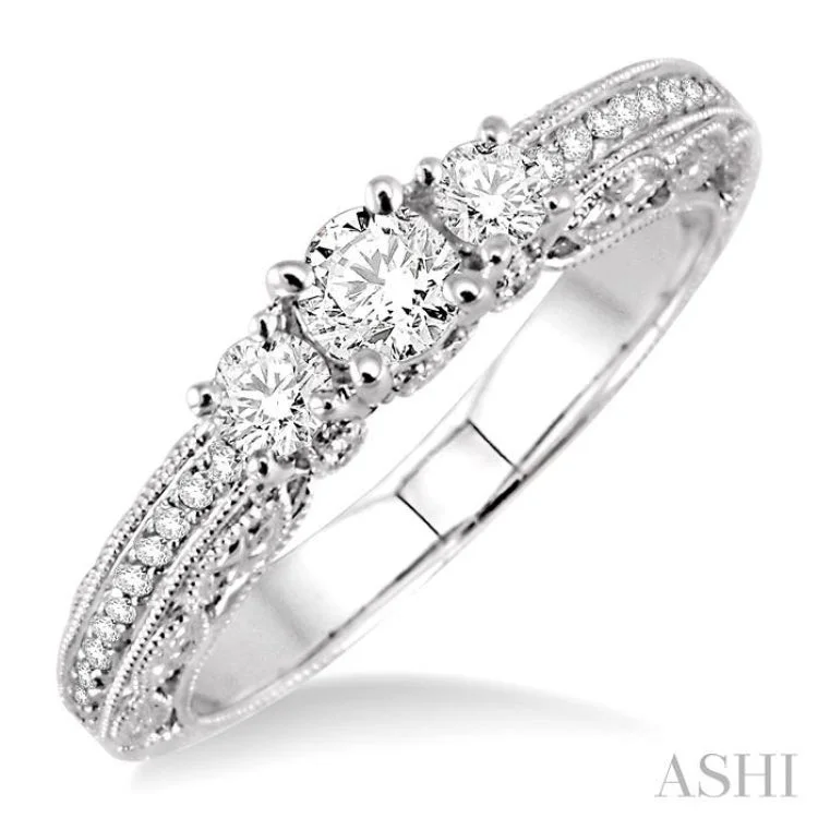 1/3 Ctw Round Cut Diamond Semi-Mount Engagement Ring in 14K White Gold