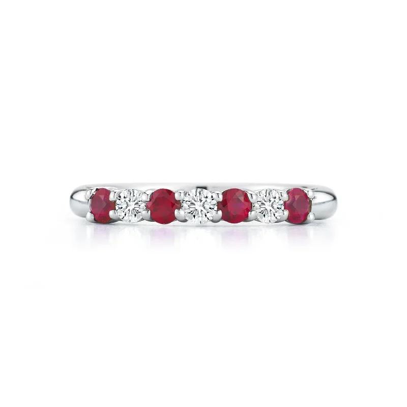 Platinum Prong Set Ruby and Diamond Wedding Ring