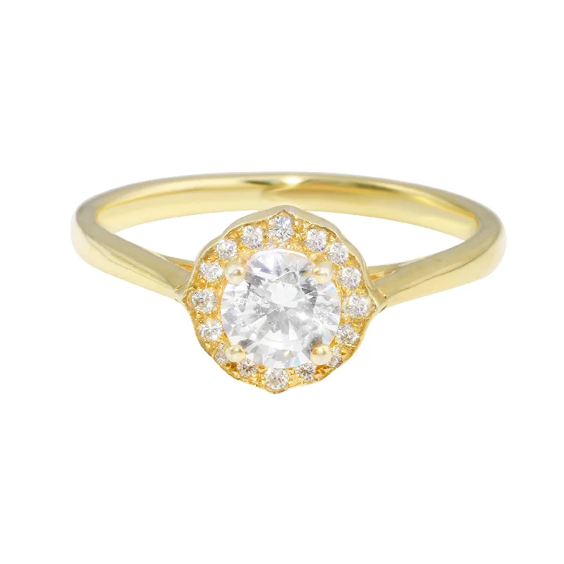 Round Diamond and Scalloped Halo Engagement Ring