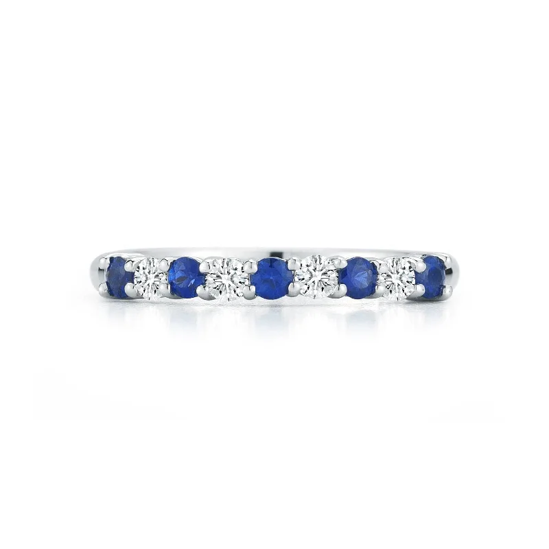 Platinum 9 Stone Alternating Diamond and Sapphire Wedding Ring