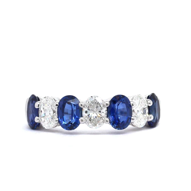 Platinum Shared Prong Oval Sapphire and Diamond Ring