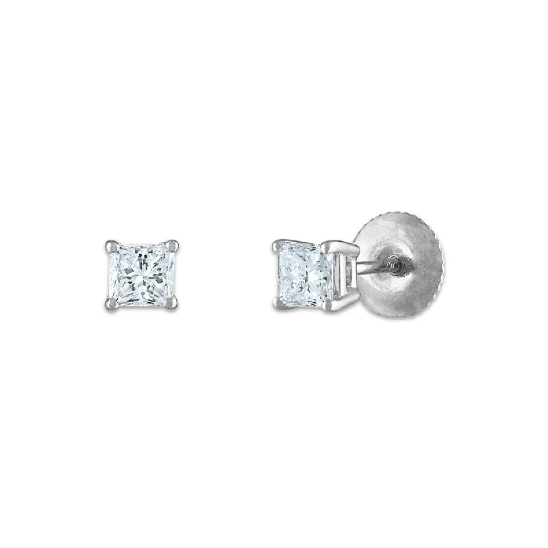 Signature Certificate EcoLove 1/2 CTW Princess Cut Lab Grown Diamond Solitaire Stud Earrings in 14KT White Gold