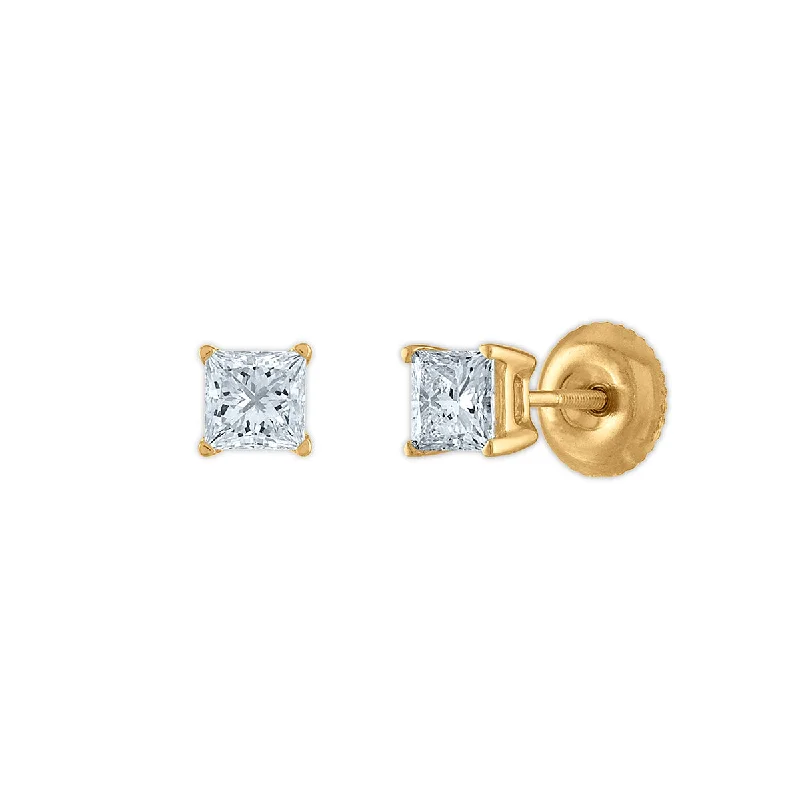 Signature Certificate EcoLove 3/4 CTW Princess Cut Lab Grown Diamond Solitaire Stud Earrings in 14KT Yellow Gold