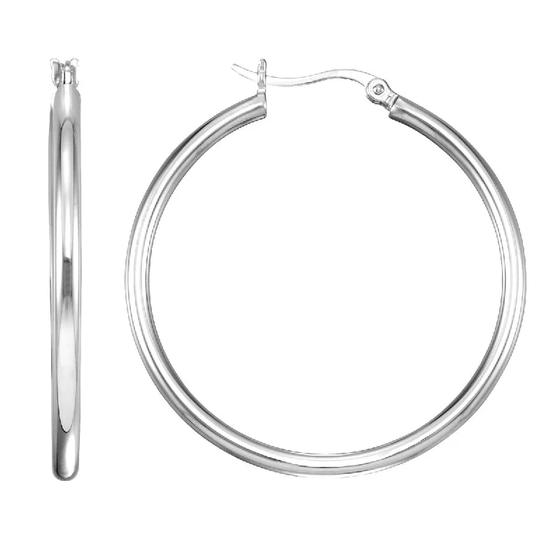 Simone I Smith Collection Platinum Plated Sterling Silver 35X2MM Hoop Earrings