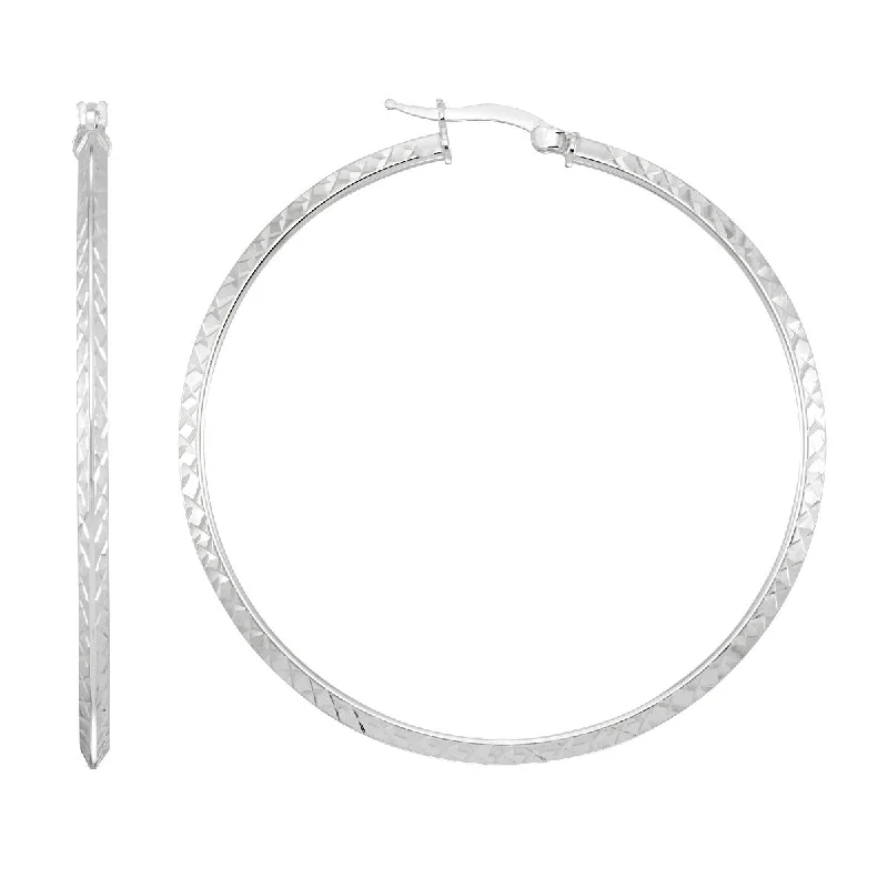 Simone I Smith Collection Platinum Plated Sterling Silver 50X2MM Textured Hoop Earrings