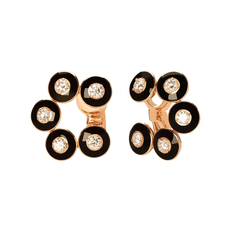 Mina Diamond Circle Earrings - Black Enamel