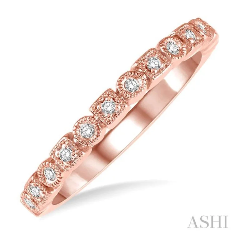 1/10 Ctw Square & Circular Mount Round Cut Diamond Stackable Band in 14K Rose Gold