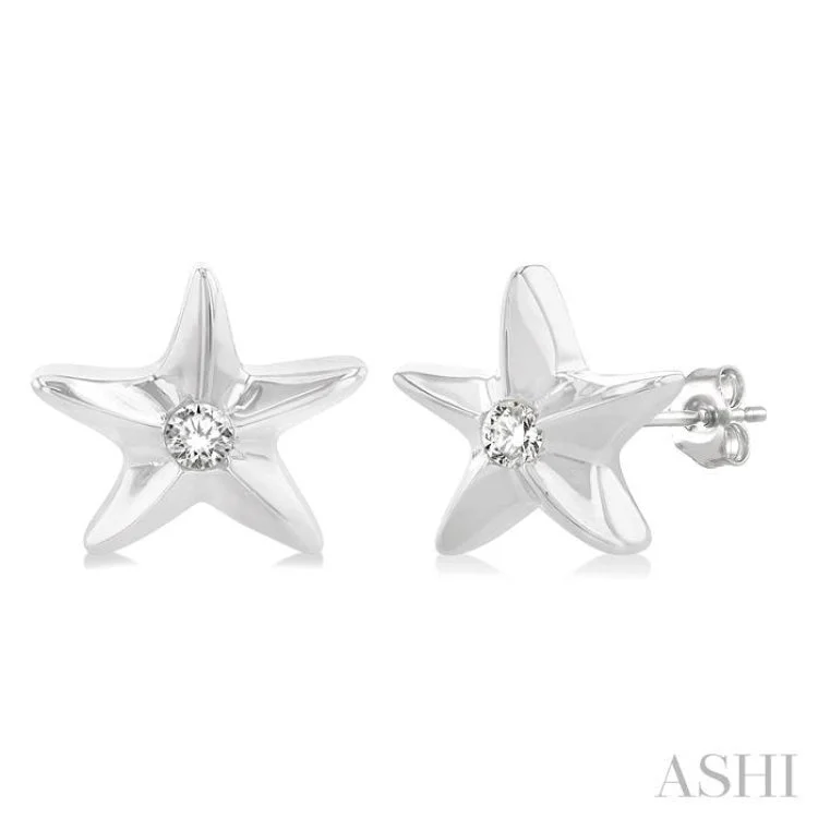 1/20 ctw Sealife Petite Starfish Round Cut Diamond Fashion Stud Earring in 10K White Gold