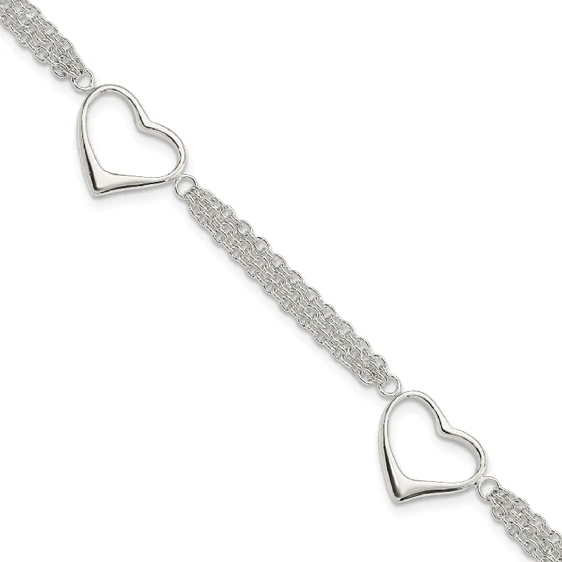 Sterling Silver 7.5-inch 4MM Lobster Clasp Heart Bracelet