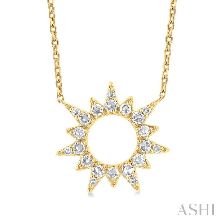 1/5 ctw Sunburst Round Cut Diamond Fashion Pendant With Chain in 10K Yellow Gold