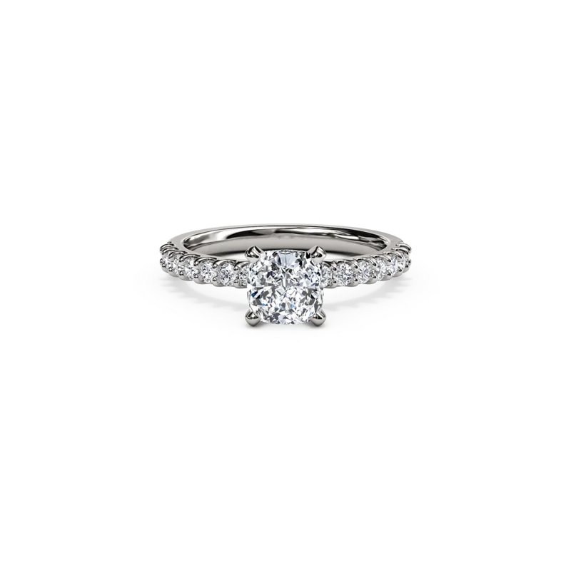 The Studio Collection Cushion Cut Center Diamond and Diamond Shank Engagement Ring