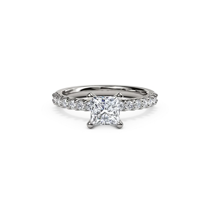 The Studio Collection Princess Cut Center Diamond and Diamond Shank Engagement Ring