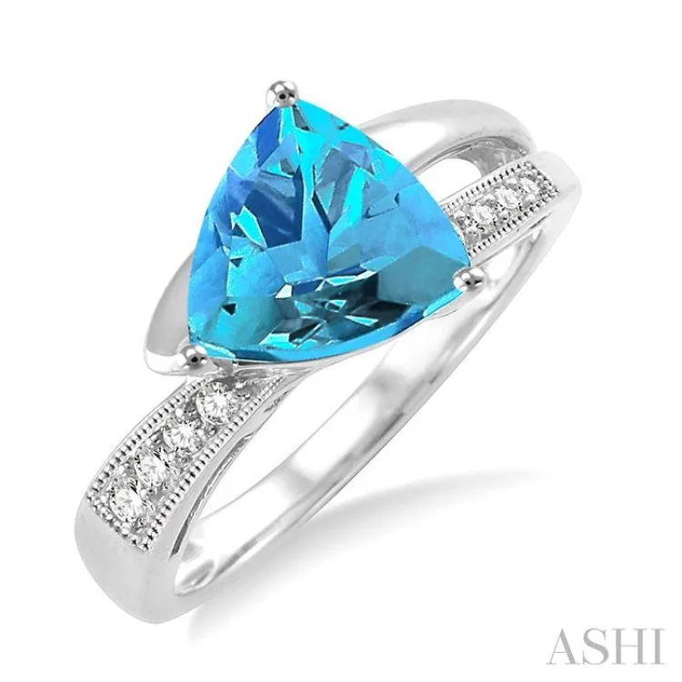 8x8mm Trillion Cut Blue Topaz and 1/20 Ctw Single Cut Diamond Ring in 10K White Gold