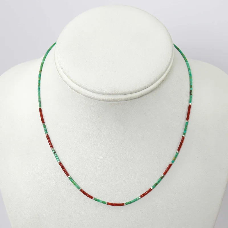 Turquoise and Coral Heishi Necklace