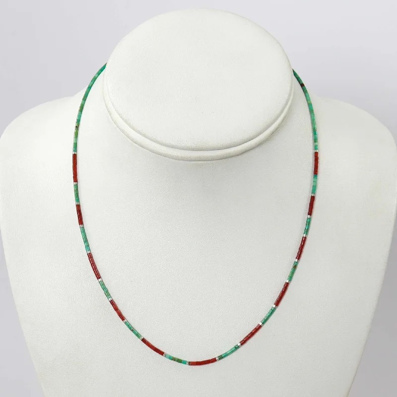 Turquoise and Coral Heishi Necklace