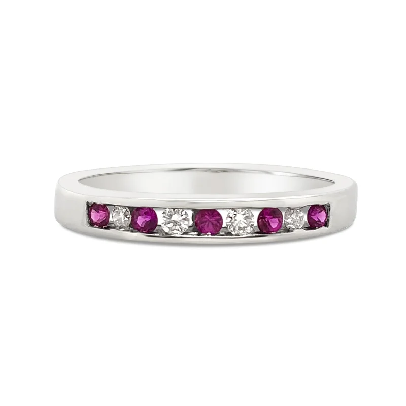 White Gold Pink Sapphire and Diamond Wedding Band