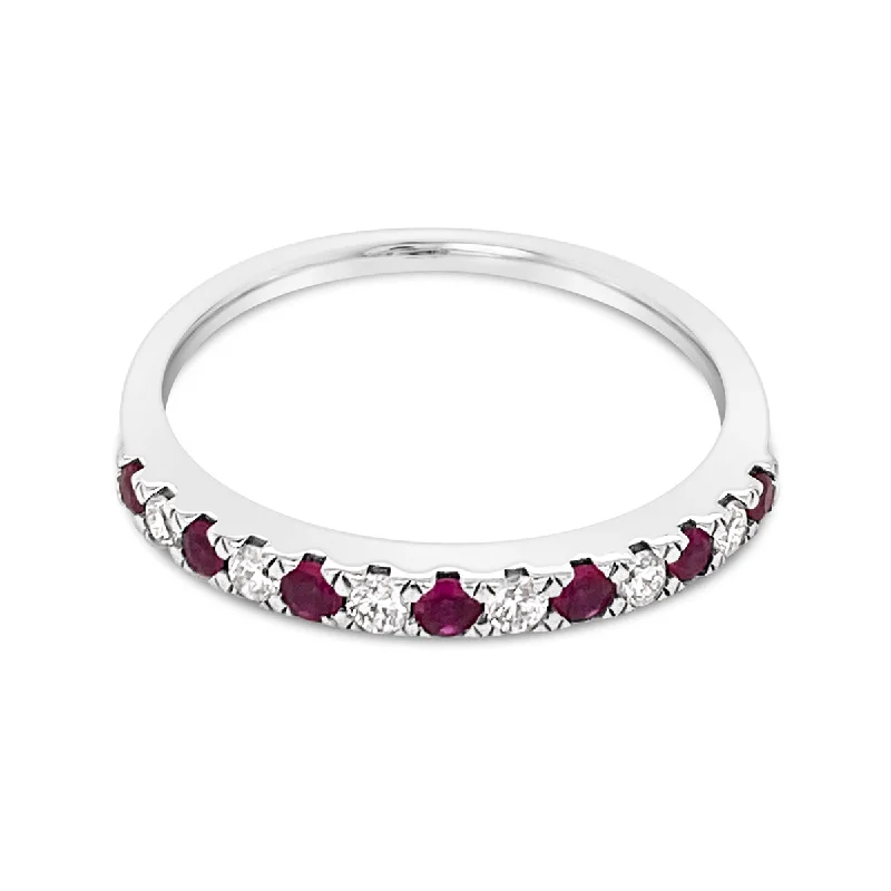 White Gold Ruby and Diamond Wedding Band