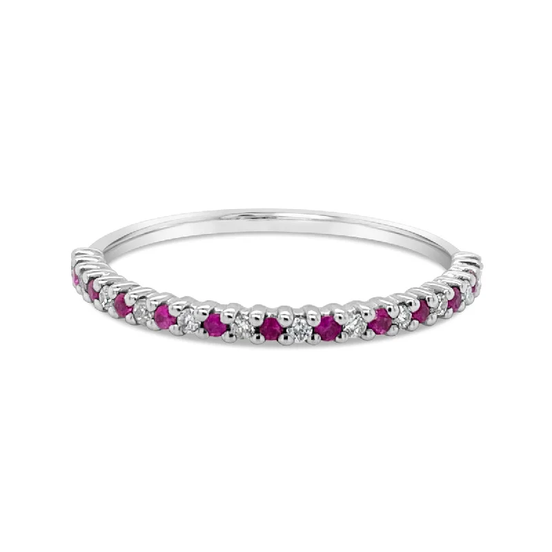 White Gold Ruby and Diamond Wedding Band