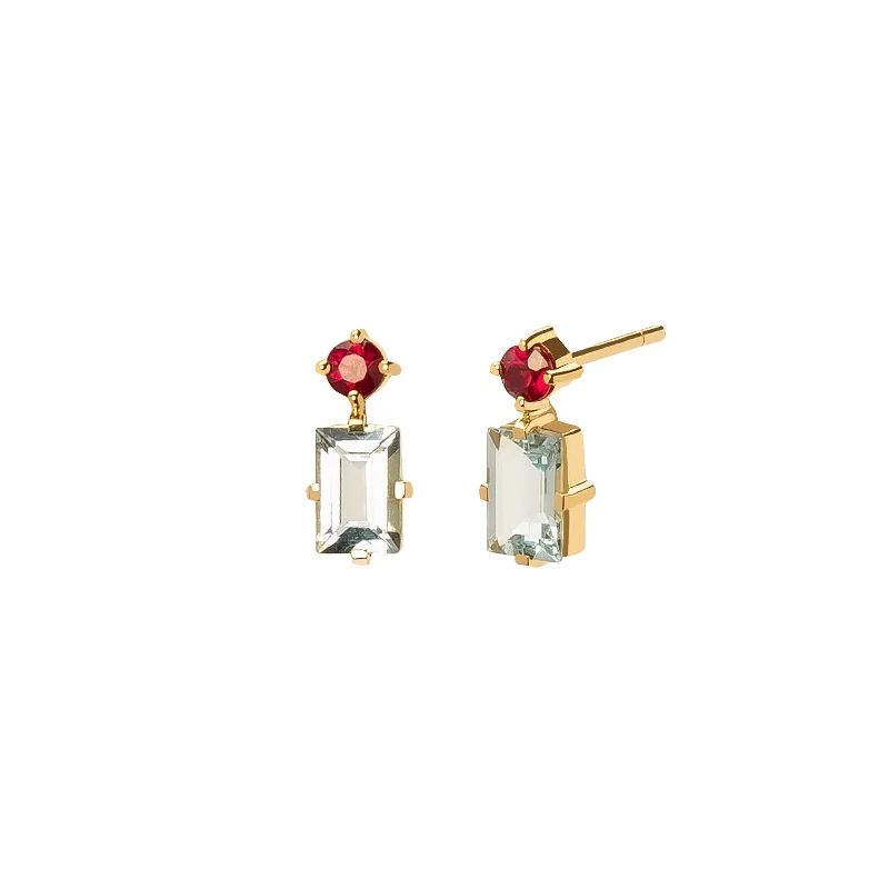 Deco Earrings - Aquamarine & Ruby