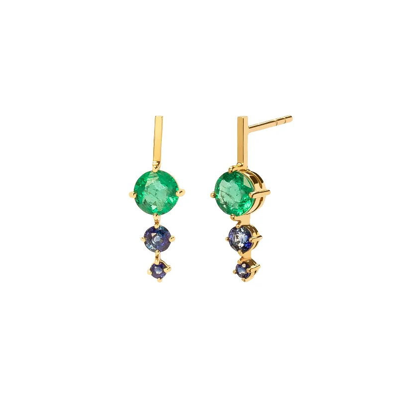 Dot Earrings - Emerald & Sapphire