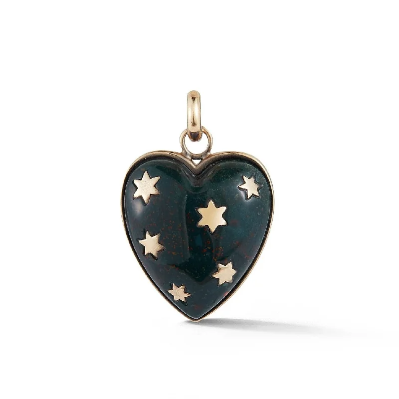 14K Gold & Green Bloodstone Anna Heart Charm