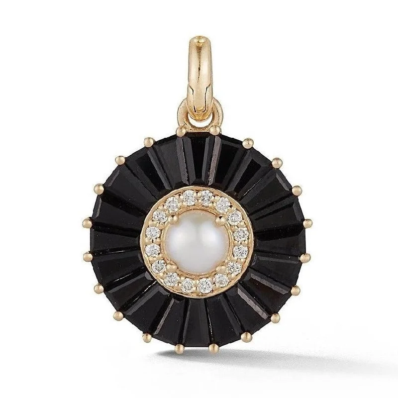 14K Gold Black Onyx Diamond & Pearl Emily Large Charm