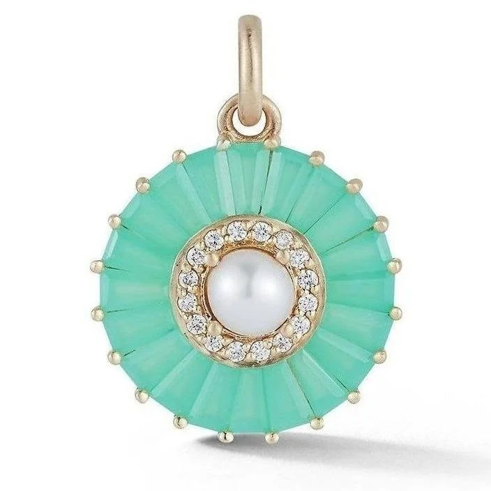 14K Gold Chrysoprase Diamond & Pearl Emily Large Charm