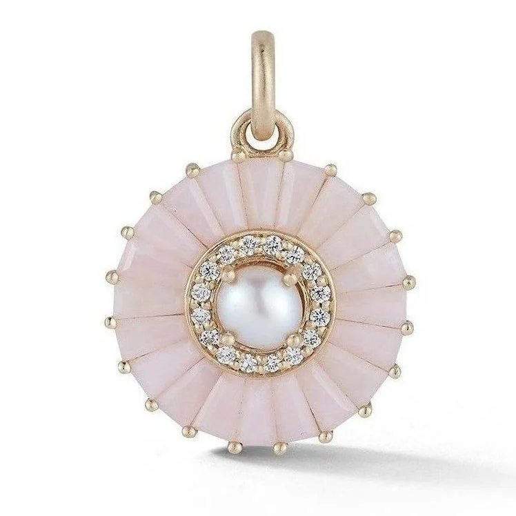 14K Gold Pink Opal Diamond & Pearl Emily Large Charm