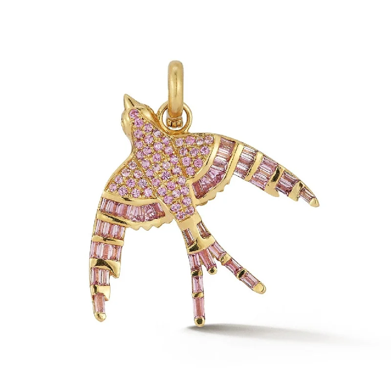 14K Gold & Pink Sapphire Evelyn Bird Charm