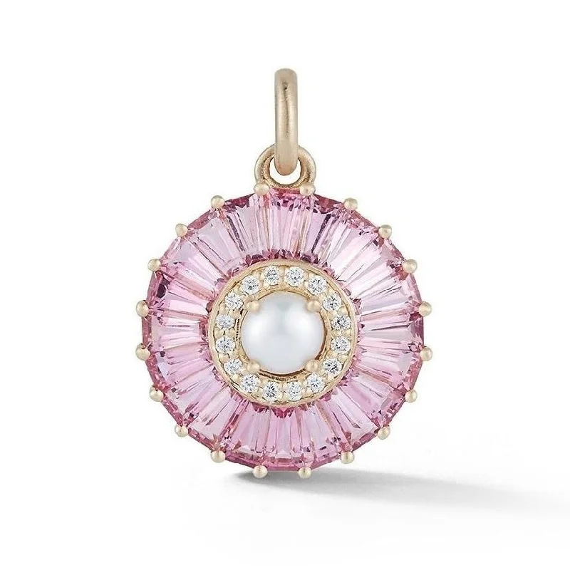 14K Gold Pink Tourmaline Diamond & Pearl Emily Large Charm