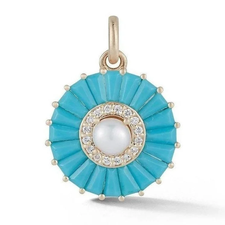 14K Gold Turquoise Diamond & Pearl Emily Large Charm