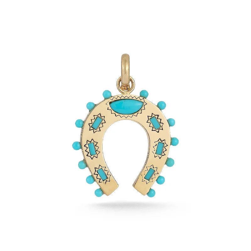 14K Gold Turquoise Holly Horseshoe Charm