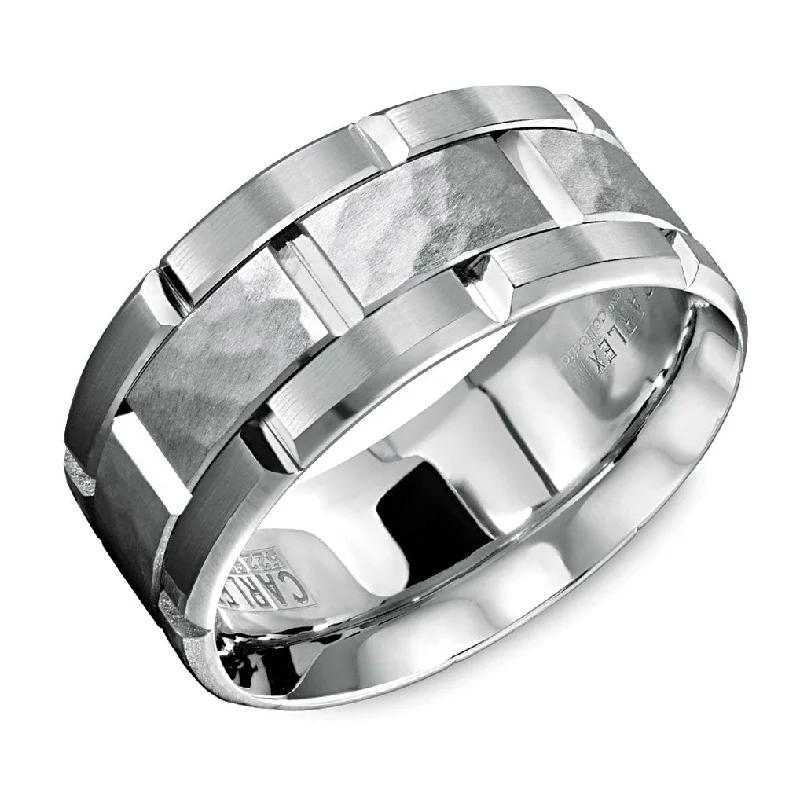 Carlex Carved 9mm Wedding Ring in 18K White Gold