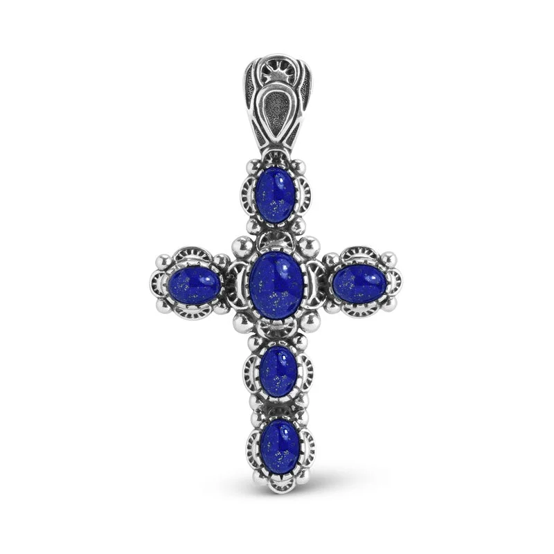 Sterling Silver Blue Lapis Cross Pendant Enhancer