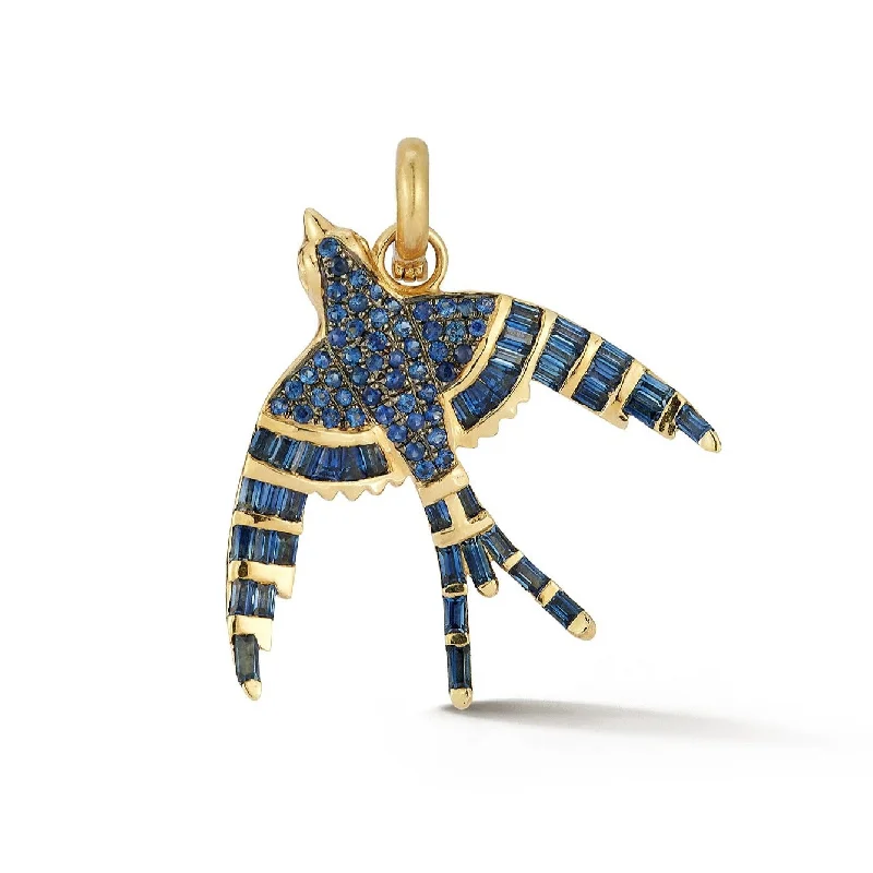 14K Gold & Blue Sapphire Evelyn Bird Charm