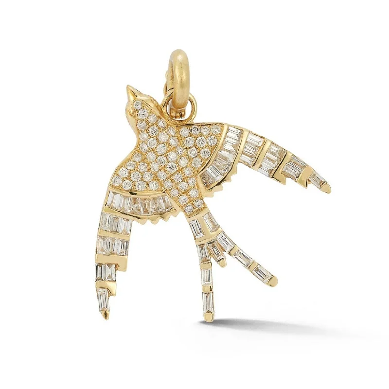 14K Gold & White Diamond Evelyn Bird Charm