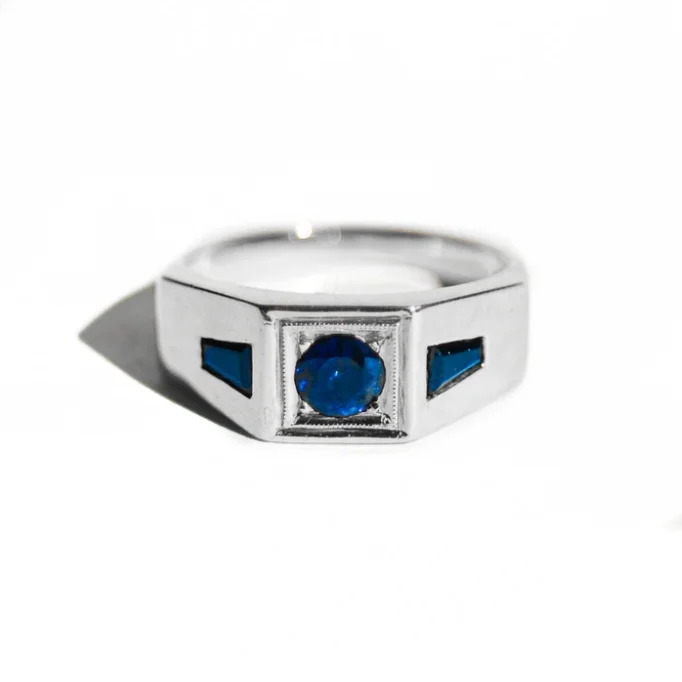 Deco Sapphire Men's Engagement Ring