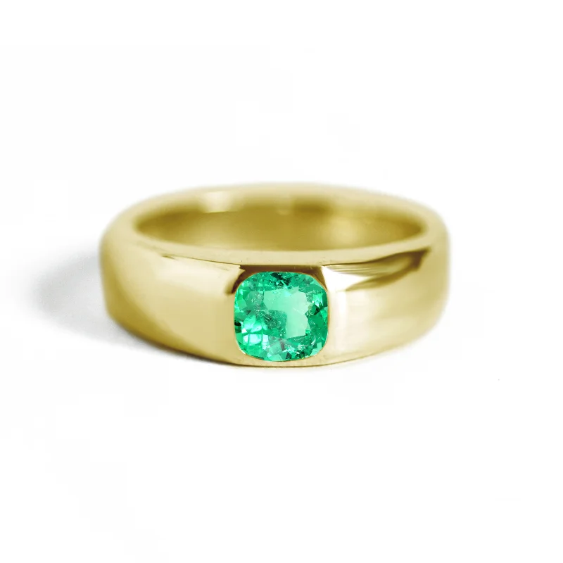 Cushion Emerald Signet Ring