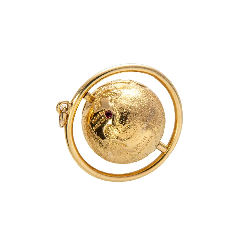 Vintage 18K Yellow Gold Spinning Globe Charm