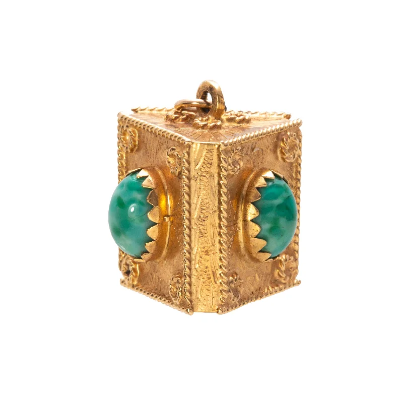 Vintage Etruscan Revival Turquoise 18K Gold Charm