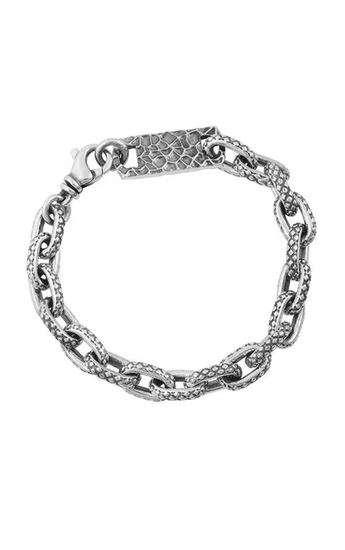 Oval Link Crosshatch Silver Bracelet