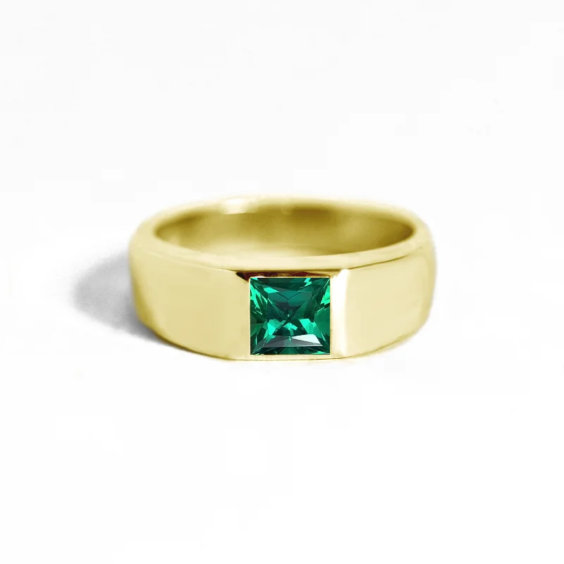 Princess Cut Emerald Signet Ring